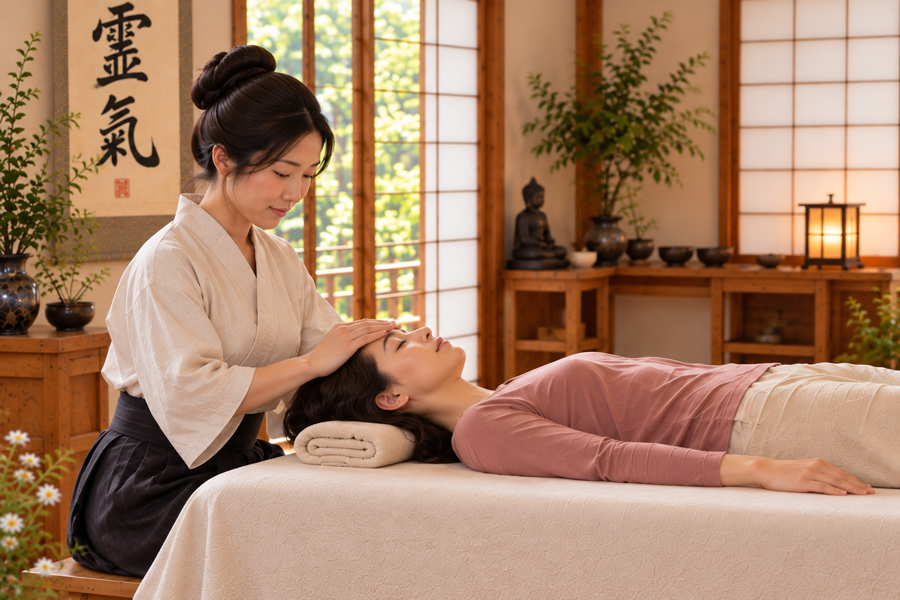 Soin en reiki - position sur la tête