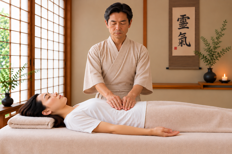 Soins en Reiki - position sur l'abdomen